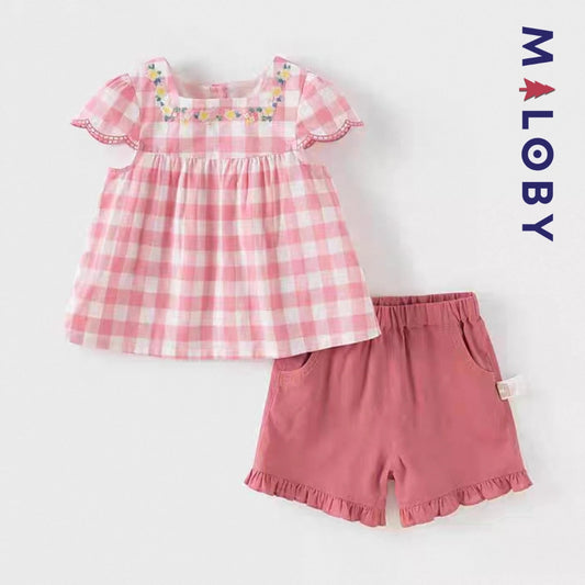 Ensemble  d'été Tunique+Short enfant fille -Carreaux