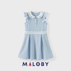 Robe enfant fille en piqué de coton -Bleu ciel -robes et ensembles pour filles, bébés et garcons - MALOBY