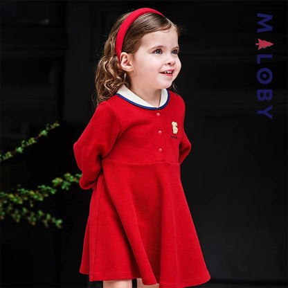 Robe en pur coton manches longues enfant fille -rouge