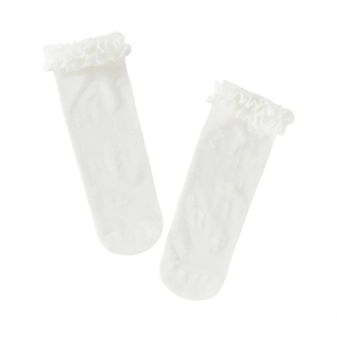 Chaussettes hautes en dentelle enfant fille blanc, accessoire enfant maroc - MALOBY