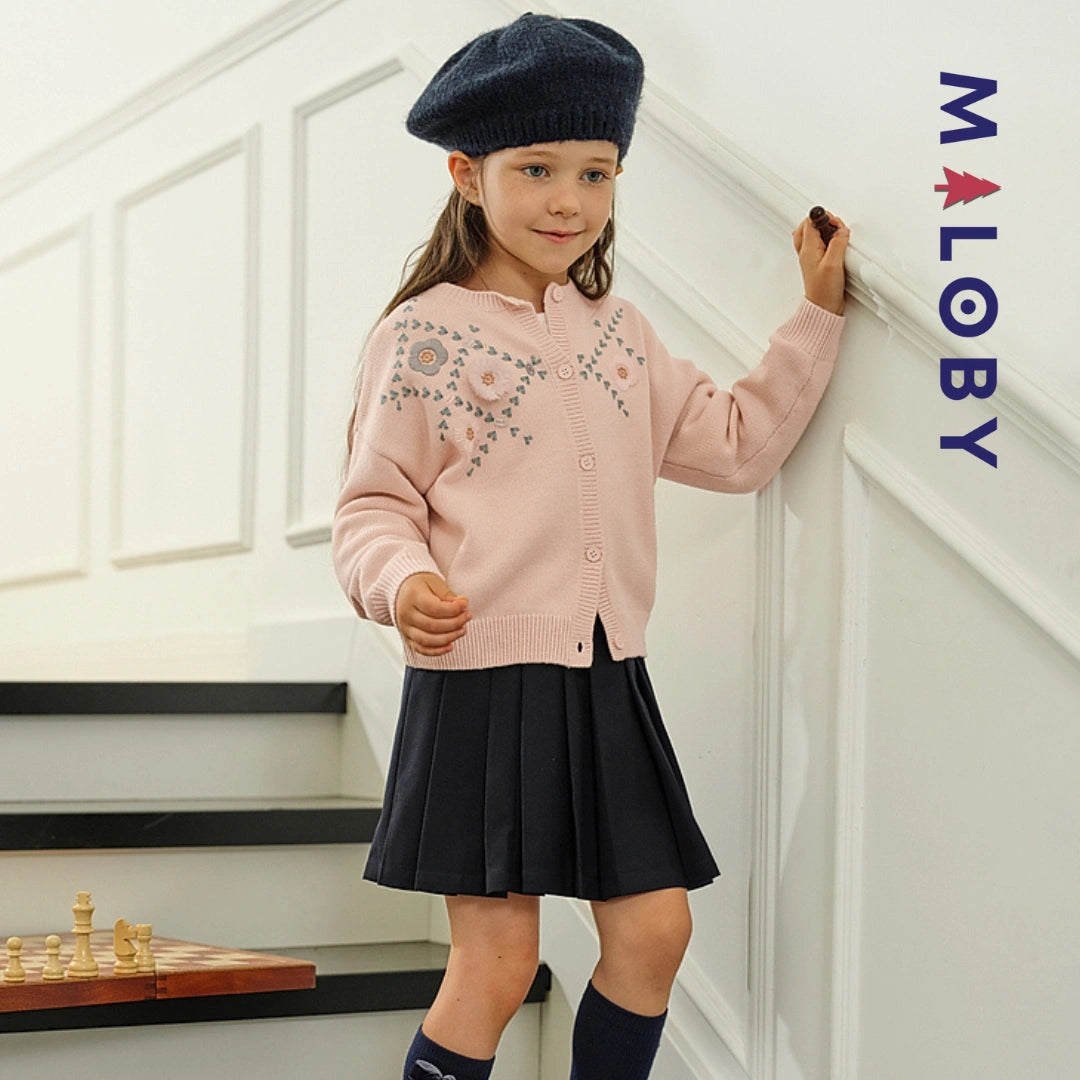 Cardigan brodé enfant fille- rose pâle -robes et ensembles pour filles, bébés et garcons - MALOBY