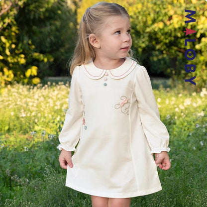 Robe manches longues en piqué de coton enfant fille- Beige