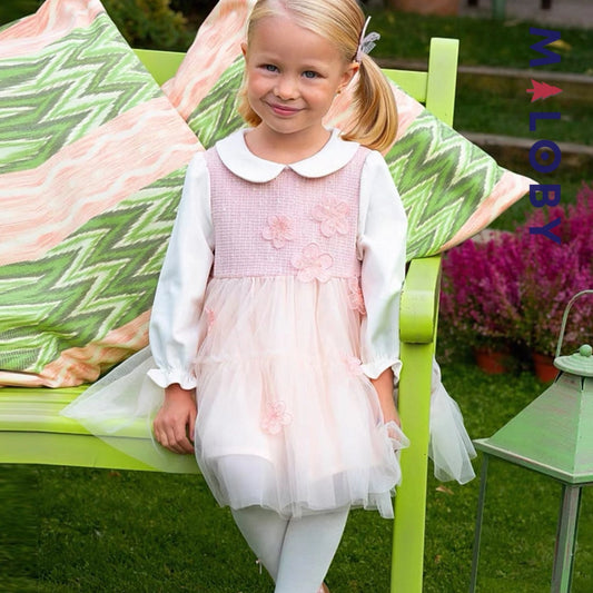 Robe à fleurs manches longues enfant fille - Rose