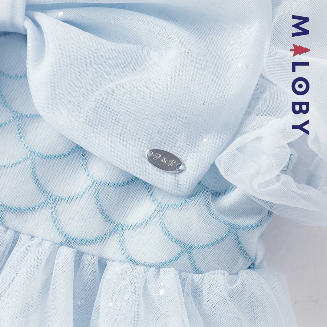 Robe princesse en tulle légère à manches courtes grise et bleue pour filles