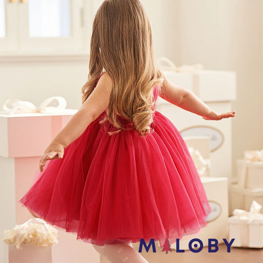 Robe d'anniversaire à fleurs- Rouge -robes et ensembles pour filles, bébés et garcons - MALOBY