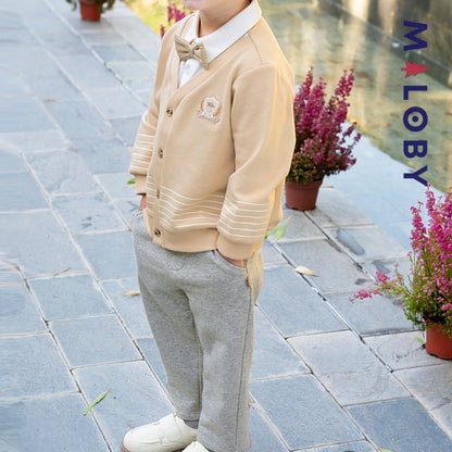 Ensemble habillé  cardigan+pantalon+noeud enfant garçon- beige/gris