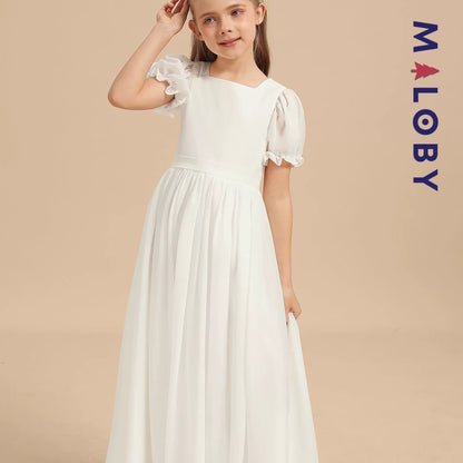 Robe longue de cérémonie en mousseline enfant fille- Blanche