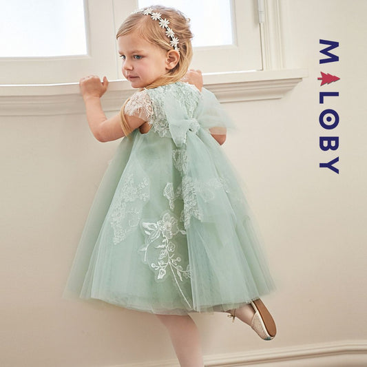 Robe d'anniversaire brodée- verte -robes et ensembles pour filles, bébés et garcons - MALOBY