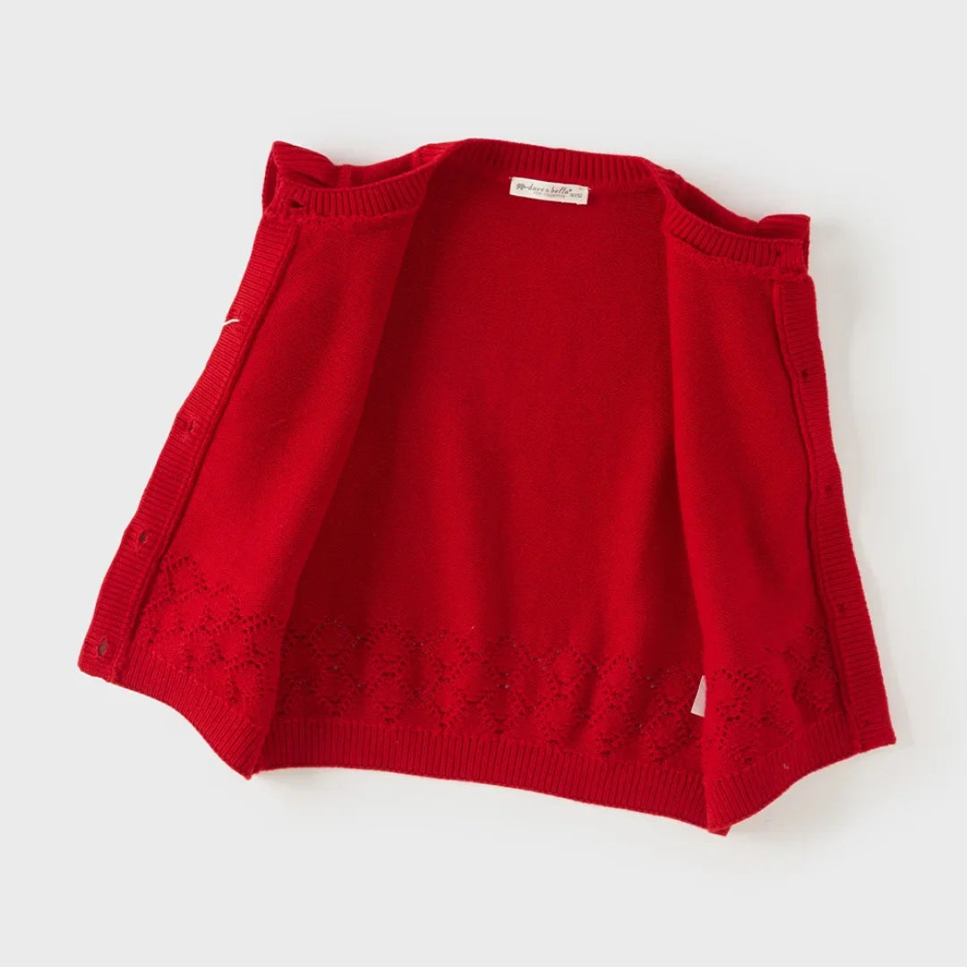 Gilet sans manches en maille 100% coton enfant fille -Rouge/Rose