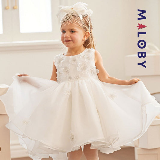 Robe cérémonie fleurettes -Blanc -robes et ensembles pour filles, bébés et garcons - MALOBY