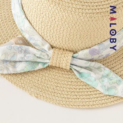 Chapeau aspect paille avec ruban imprimé enfant fille -Imprimé floral