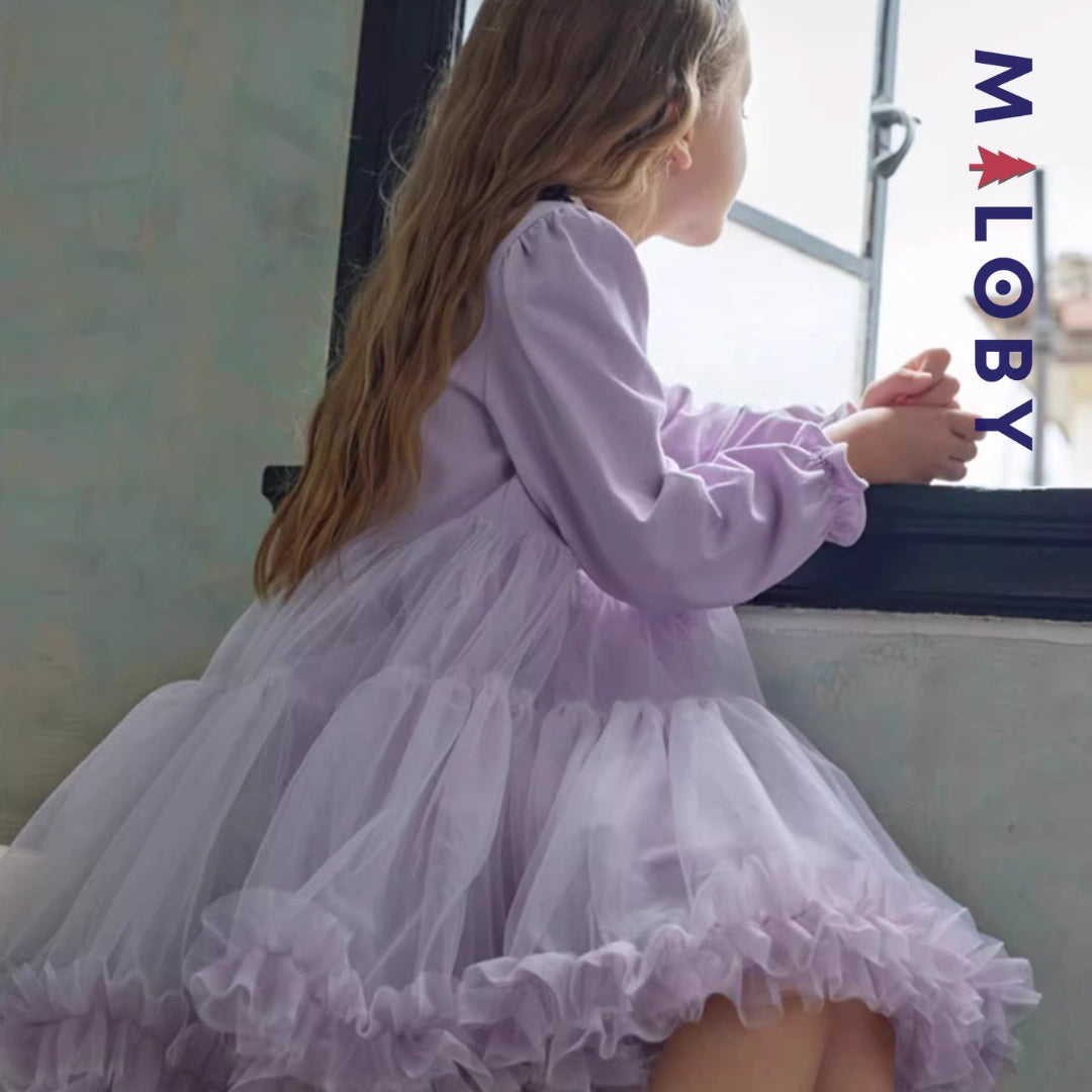 Robe col polo enfant fille- violet