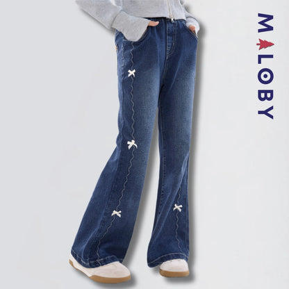 Pantalon denim large enfant fille- bleu