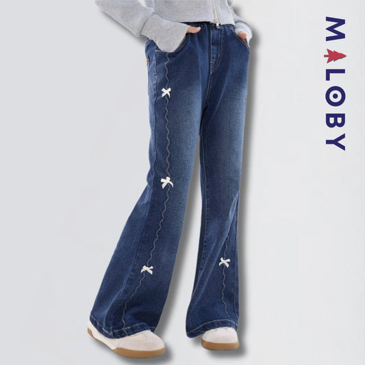 Pantalon denim large enfant fille- bleu