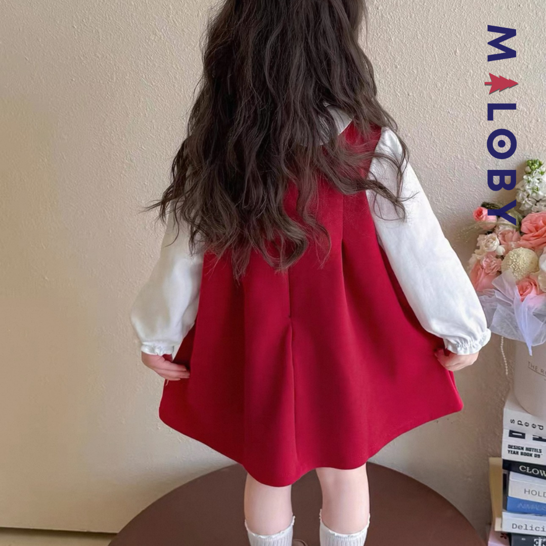 Robe bi-matière effet 2 en 1 enfant fille -Rouge -robes et ensembles pour filles, bébés et garcons - MALOBY