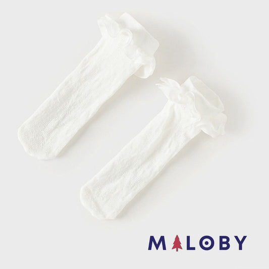 Paire de chaussettes hautes ajourée enfant fille- Blanc -robes et ensembles pour filles, bébés et garcons - MALOBY