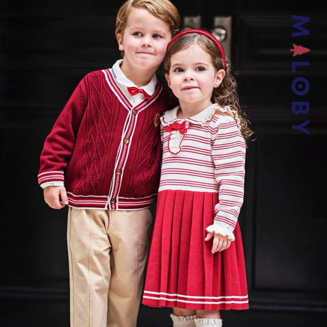 Duo chemise à nœud+cardigan enfant garçon -Rouge -robes et ensembles pour filles, bébés et garcons - MALOBY