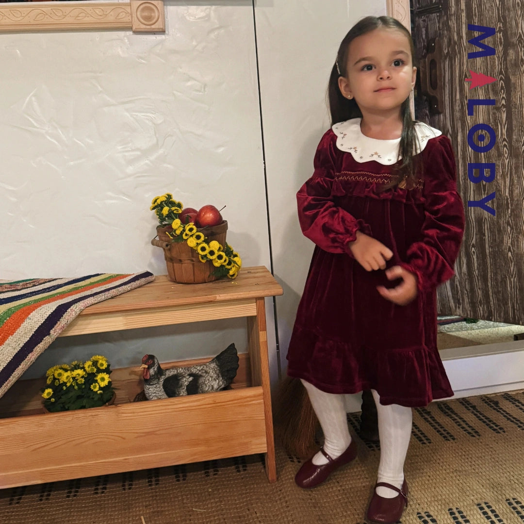 Robe en velours unie enfant fille - bordeaux
