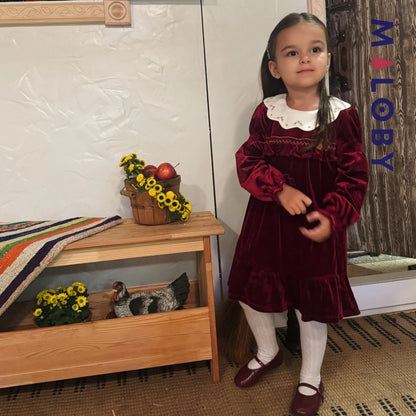 Robe en velours unie enfant fille - bordeaux