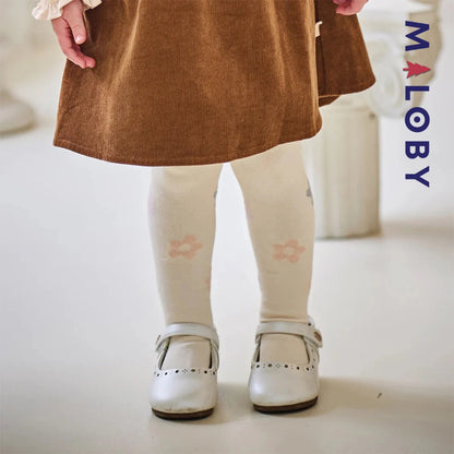 Collant Épais motif fleurette enfant fille- beige