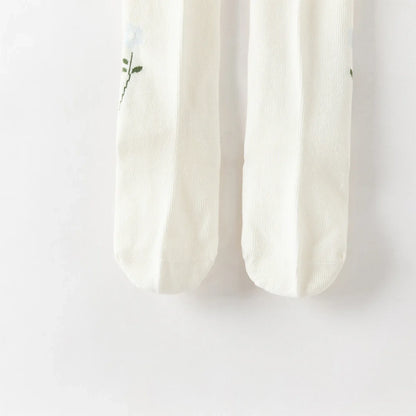 Collants épais brodés fleur enfant fille beige, vêtement enfant maroc - MALOBY