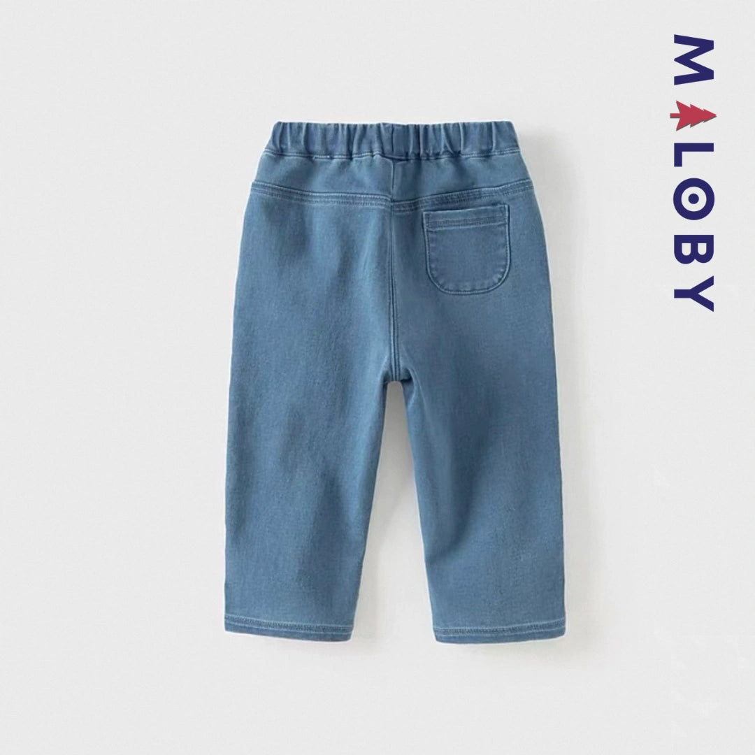 Pantalon jean avec broderies lapin enfant fille-Bleu
