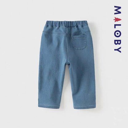 Pantalon jean avec broderies lapin enfant fille-Bleu