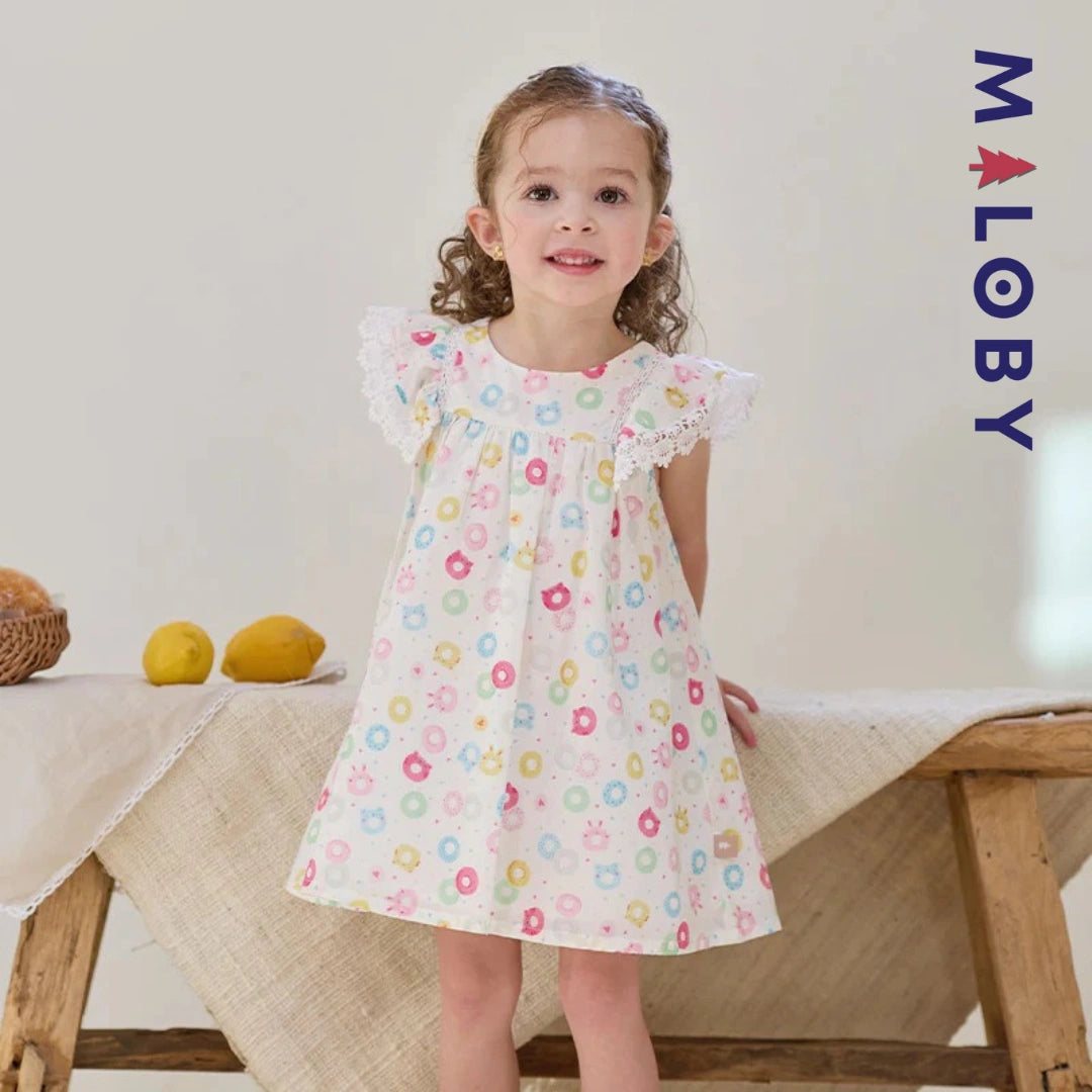 Robe d'été imprimée enfant fille -blanc imprimé -robes et ensembles pour filles, bébés et garcons - MALOBY