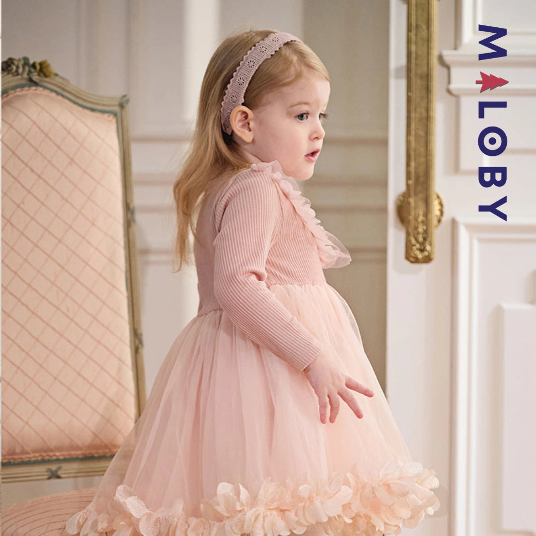 Robe cérémonie bi-matière enfant fille-Rose -robes et ensembles pour filles, bébés et garcons - MALOBY