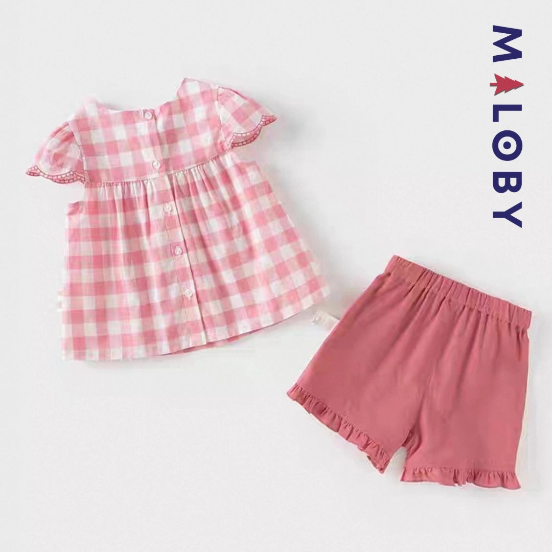 Ensemble  d'été Tunique+Short enfant fille -Carreaux