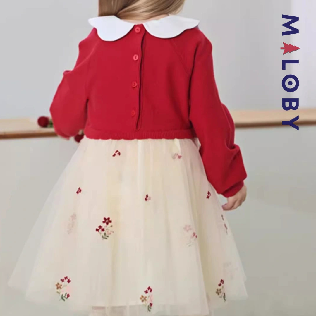 Robe cérémonie brodée à boléro intégré- rouge