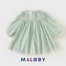 Charger l&#39;image dans la galerie, Robe volantée brodée à fleurs fille- Vert -robes et ensembles pour filles, bébés et garcons - MALOBY
