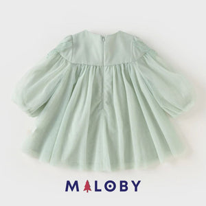 Robe volantée brodée à fleurs fille- Vert -robes et ensembles pour filles, bébés et garcons - MALOBY