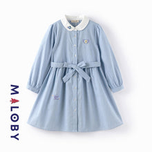 Charger l&#39;image dans la galerie, Robe chemise rayée enfant fille - Bleu ciel -robes et ensembles pour filles, bébés et garcons - MALOBY
