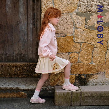 Ensemble Sweat +jupe plissée en molleton enfant fille- rose