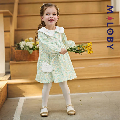 Robe Fleurie à col brodé avec mini sac chat enfant fille -Floral