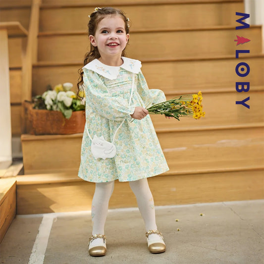Robe Fleurie à col brodé avec mini sac chat enfant fille -Floral