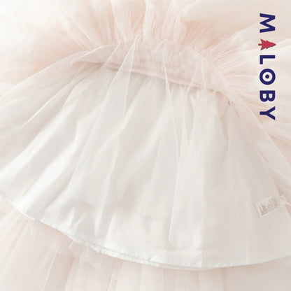 Robe de princesse d'été rose tendre , coupe trapèze, en tulle vaporeux.