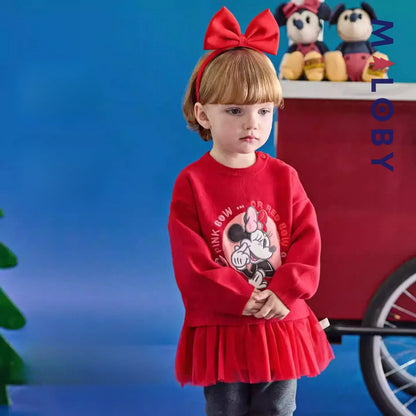 Robe courte bi-matière motif Disney enfant fille - rouge -robes et ensembles pour filles, bébés et garcons - MALOBY