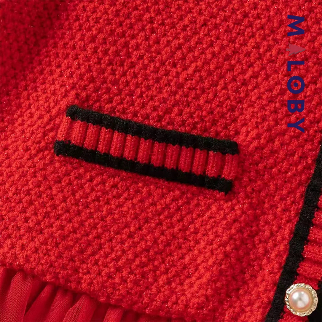 Robe habillée bi-matière enfant fille -Rouge -robes et ensembles pour filles, bébés et garcons - MALOBY