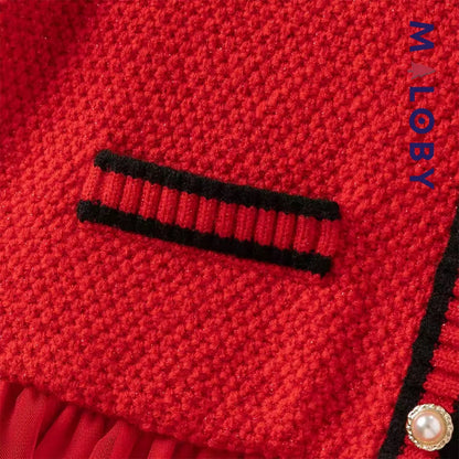Robe habillée bi-matière enfant fille -Rouge -robes et ensembles pour filles, bébés et garcons - MALOBY