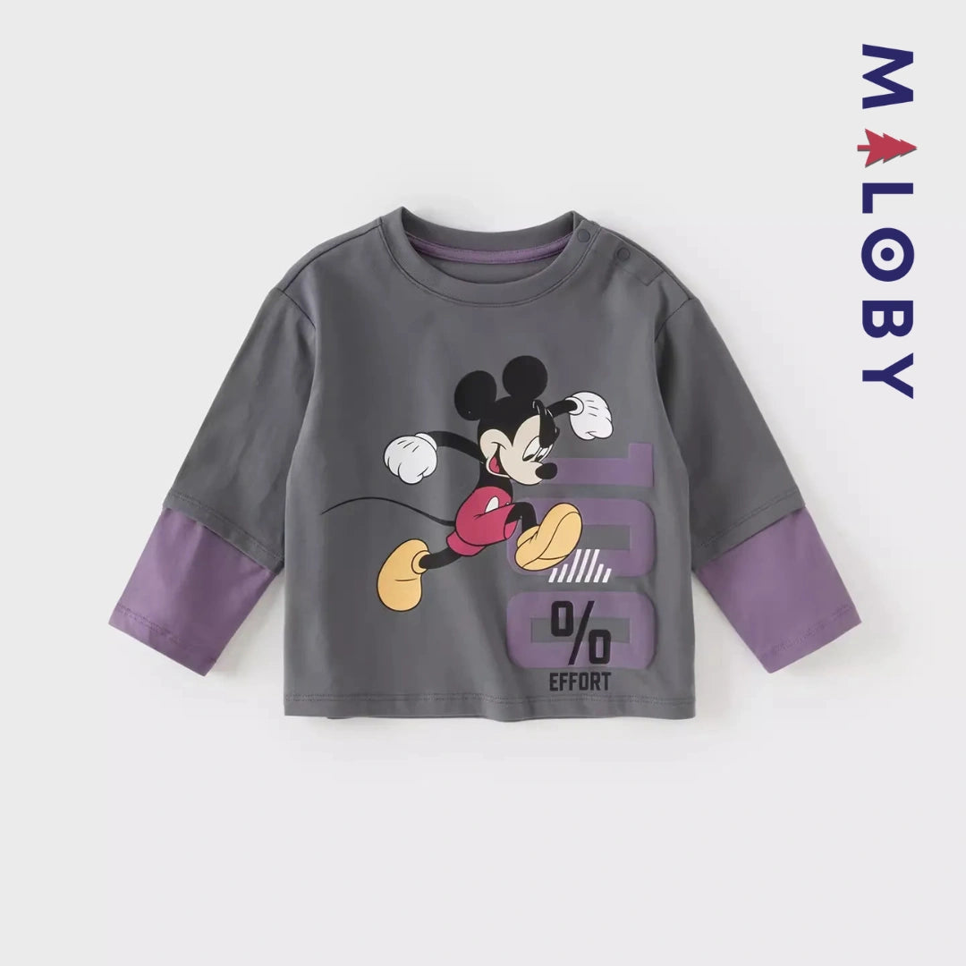 T-shirt doubles manches motif Disney enfant Garçon -Gris -robes et ensembles pour filles, bébés et garcons - MALOBY