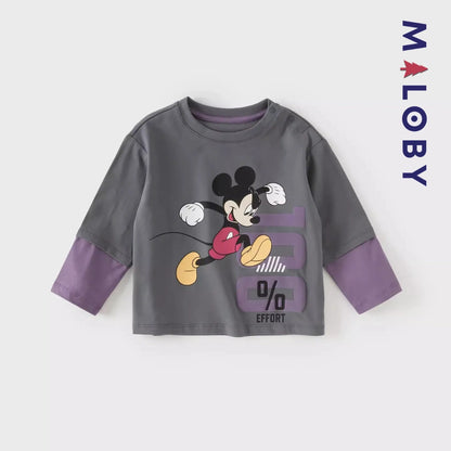 T-shirt doubles manches motif Disney enfant Garçon -Gris -robes et ensembles pour filles, bébés et garcons - MALOBY