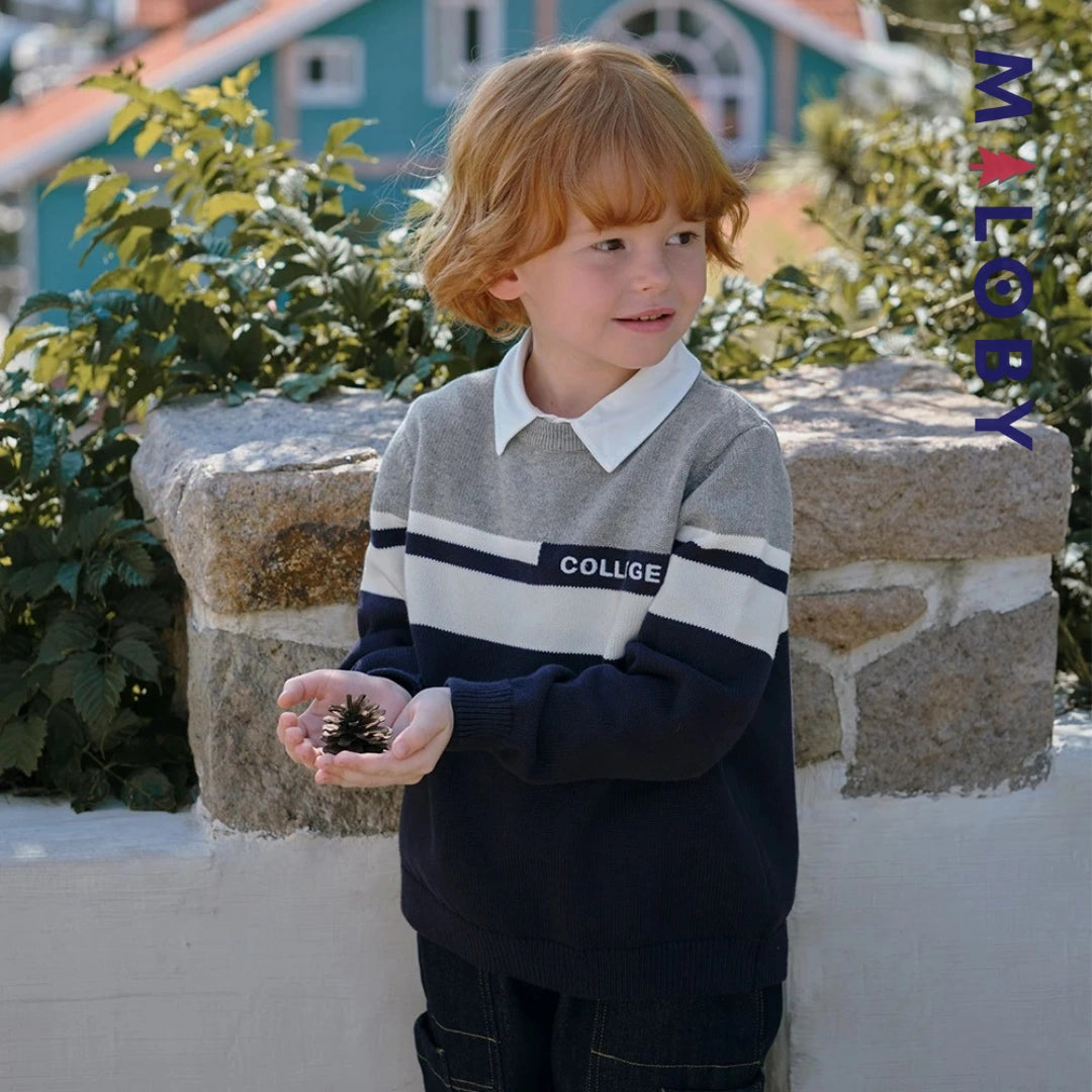Pull à col chemise enfant garçon- marine -robes et ensembles pour filles, bébés et garcons - MALOBY