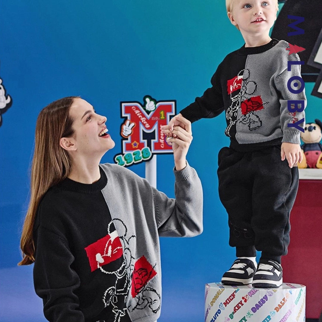 Pull en tricot parent-enfant unisexe- Noir