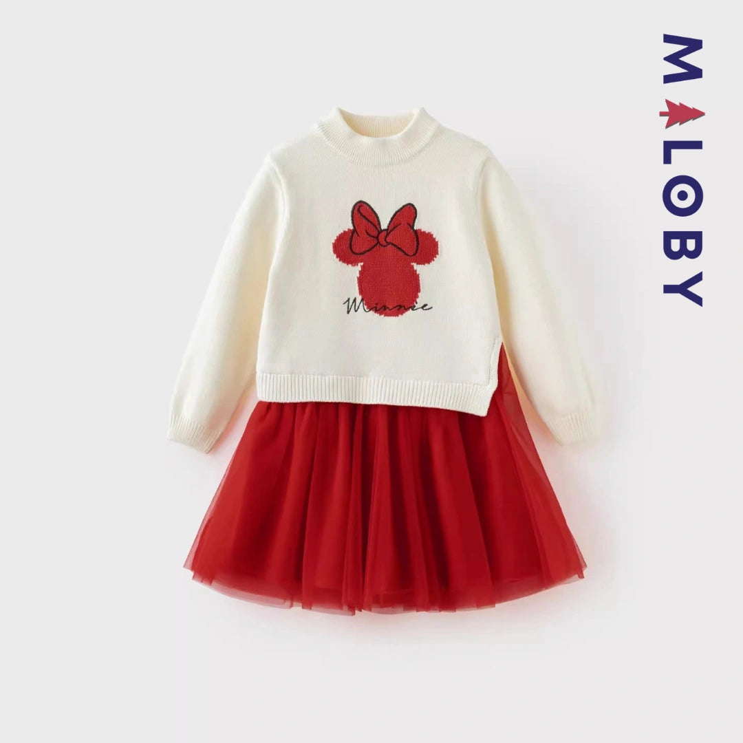 Robe bi-matière motif Disney enfant fille -Beige -robes et ensembles pour filles, bébés et garcons - MALOBY