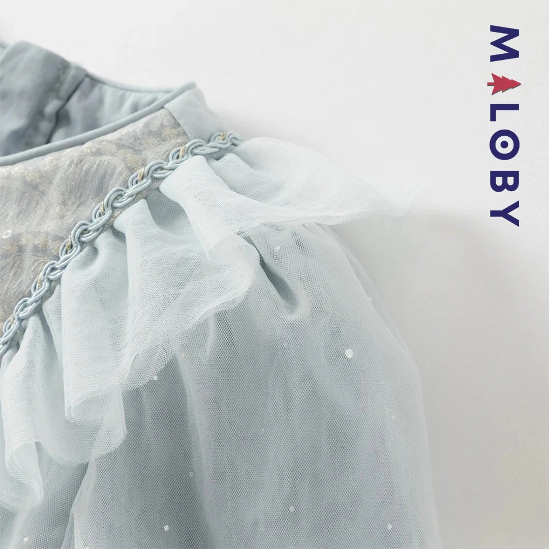 Robe de cérémonie à volants enfant fille -Bleu ciel