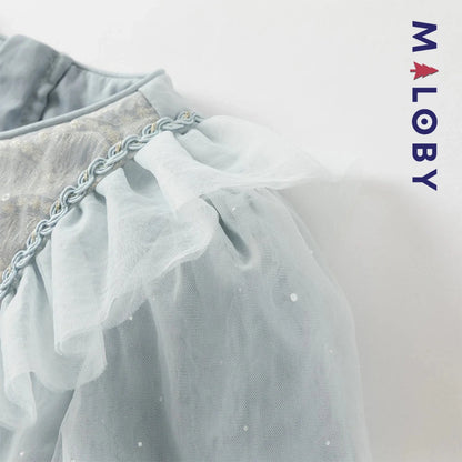 Robe de cérémonie à volants enfant fille -Bleu ciel