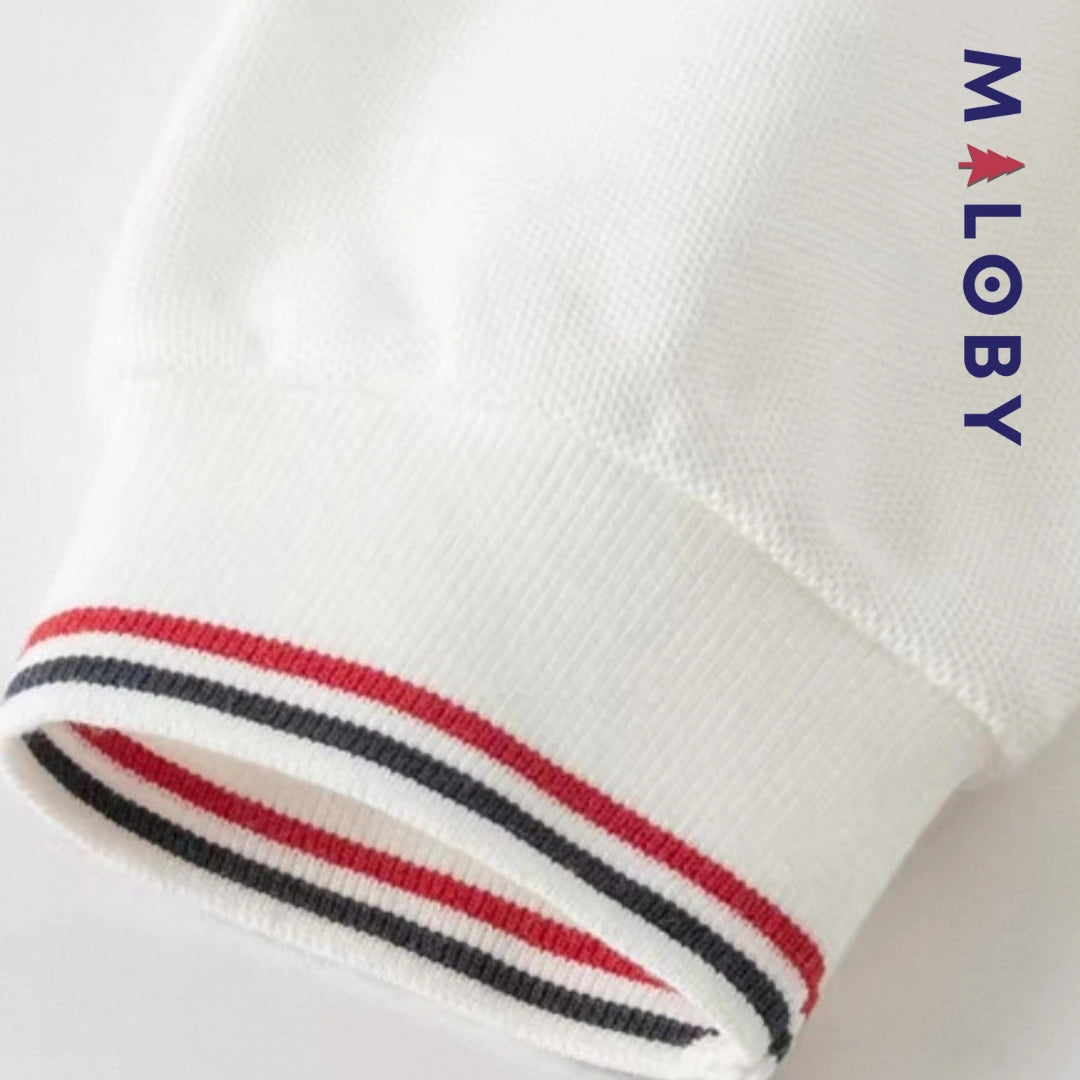 Polo manches longues motif fantaisie enfants garçon -Blanc -robes et ensembles pour filles, bébés et garcons - MALOBY