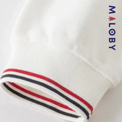 Polo manches longues motif fantaisie enfants garçon -Blanc -robes et ensembles pour filles, bébés et garcons - MALOBY